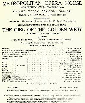 Афиша премьеры 1910 года в Метрополитен Опера